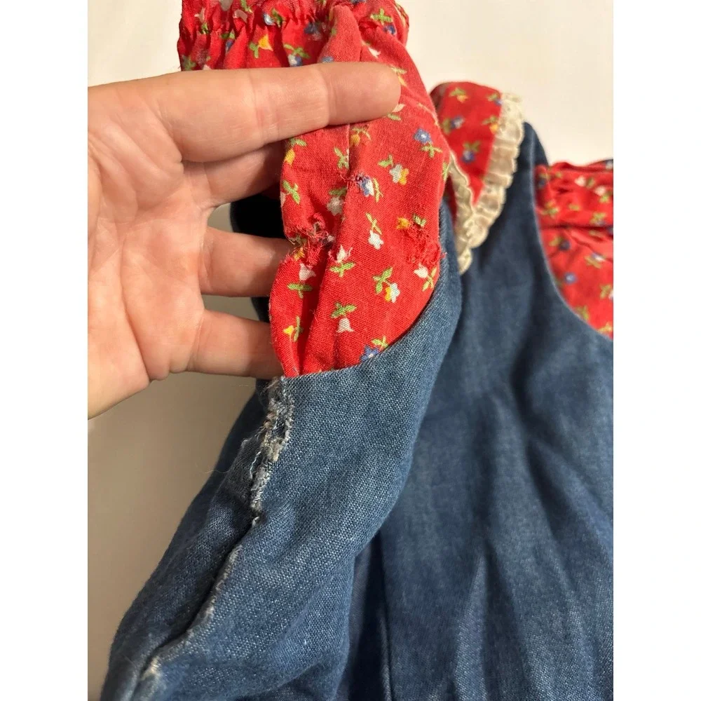 Vintage Baby Girl Denim Overalls with Floral Top (12M) AS IS!